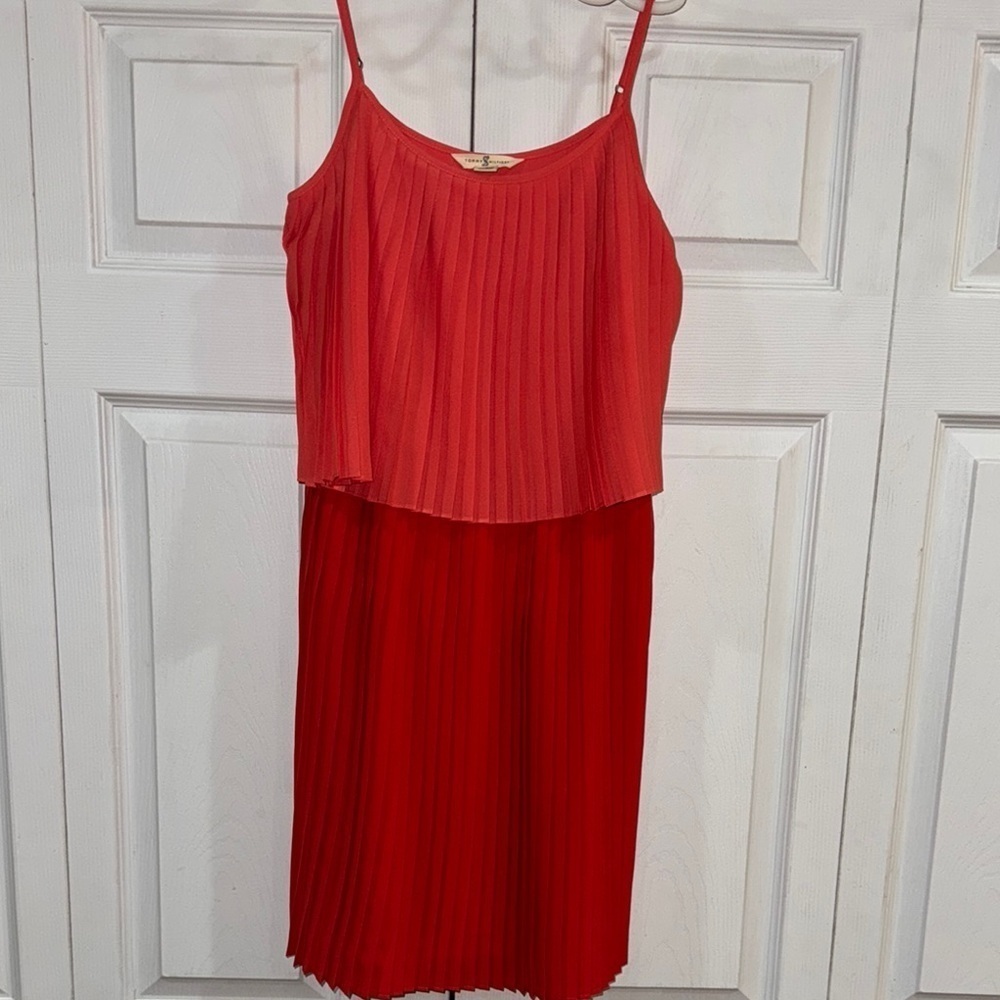 Tommy Hilfiger orange & red Pleated Sleeveless Dress